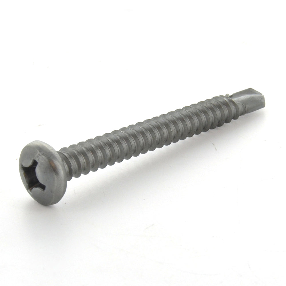 #10 x 1-1/2 Inch Plain 410 Stainless Steel #3 Point Pan Head Self-Drilling Tek Screw