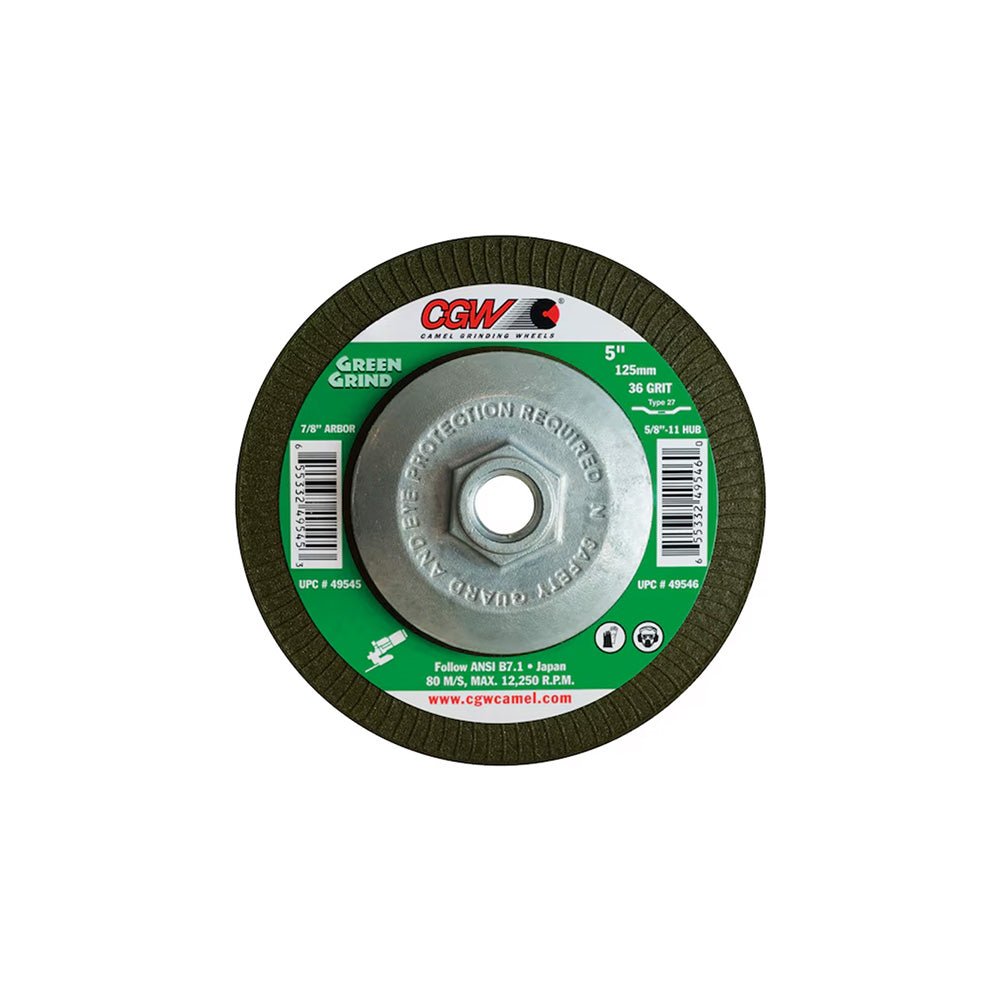 4-1/2 x 5/32 (4mm) x 5/8-11 Green Grinding Wheel Type 27 Grit 36