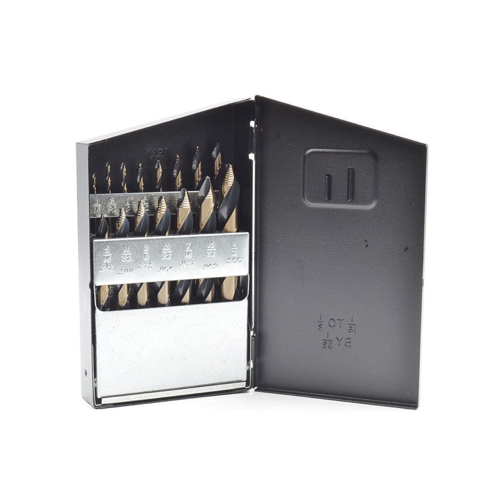 15 Piece Shoppro Cyclone Mechanics Length Drill Set- 3 Flats On Shank- With Rugged Heavy Gauge All–Steel Case Index 1/16 - 1/2 Inch By 32Nd'S