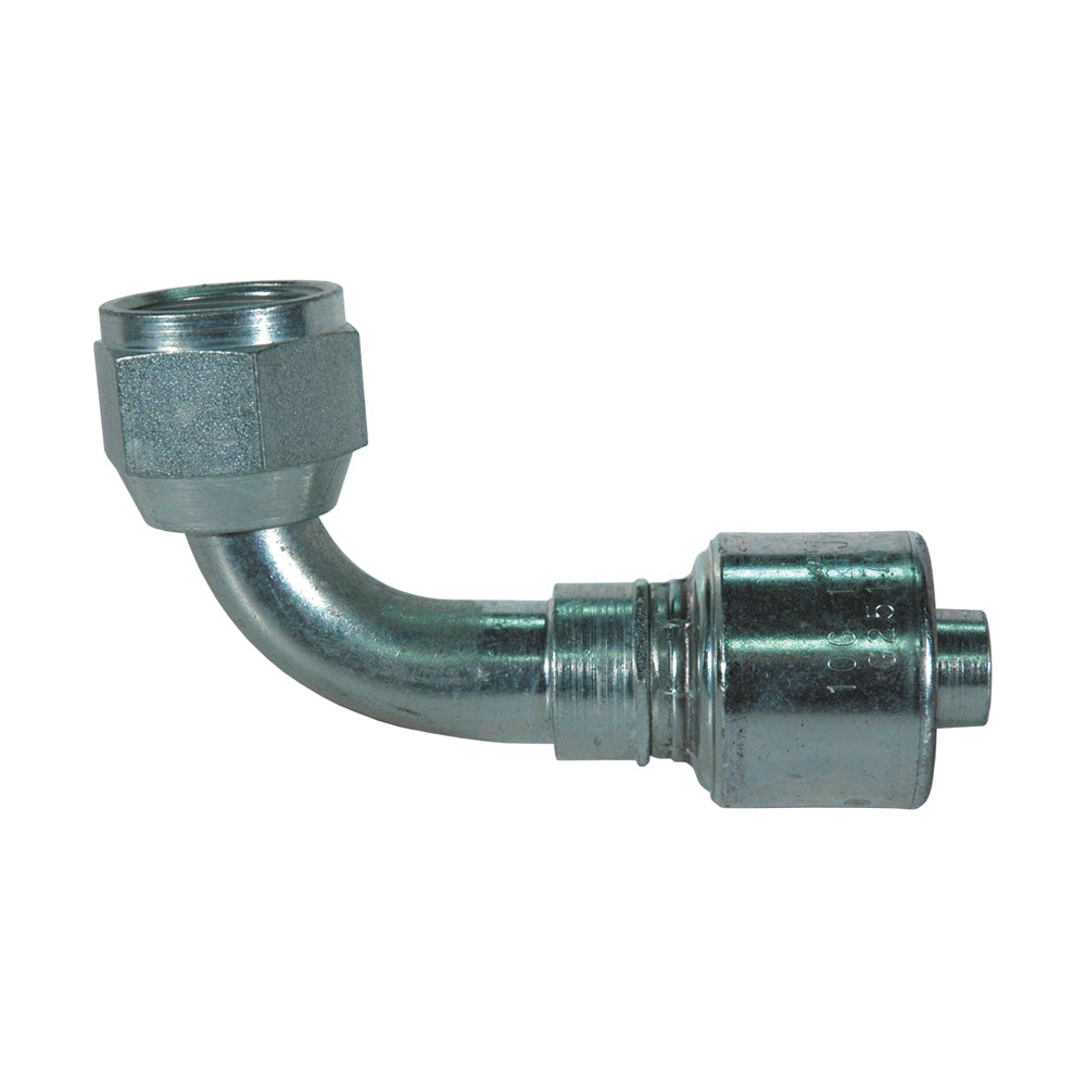 1-1/4 Inch x 1-1/4 Inch Female JIC 37 Degree Flare Swivel - 90 Degree Hort Drop Tuffcoat Lead Free MegaCrimp Coupling