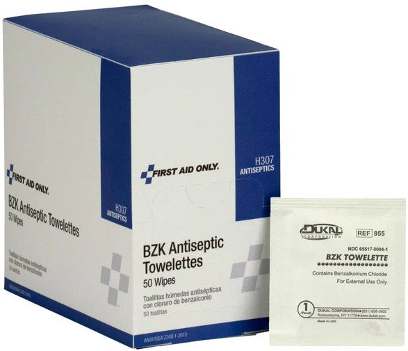 4-3/4 Inch x 7-3/4 Inch Bzk Antiseptic Towelette - 50 Per Box