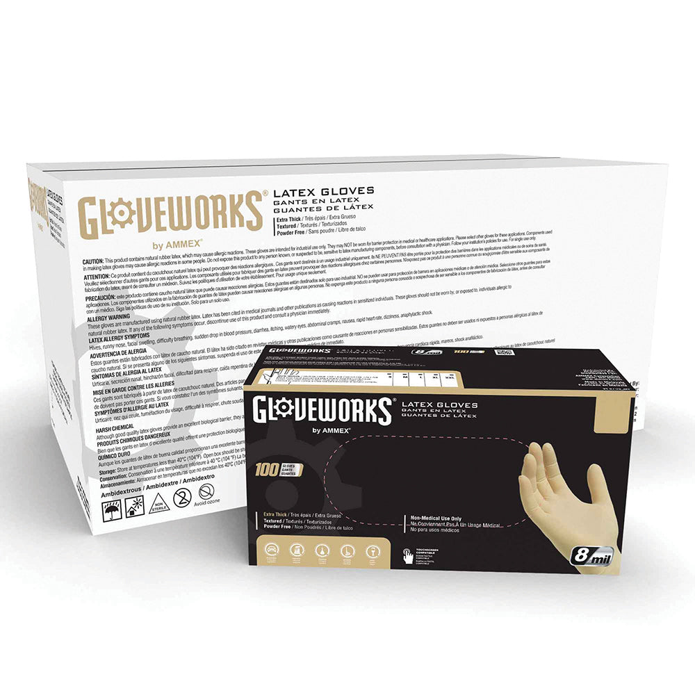 Ammex Gloveworks Ivory Latex Powder Free Industrial Medium Gloves ILHD