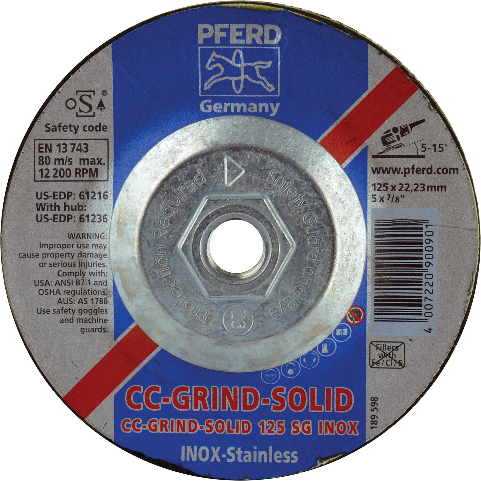 7 Inch x 5/8-11 Arbor Pferd CC-Grind Solid Grinding Disc For Use on Stainless Steel