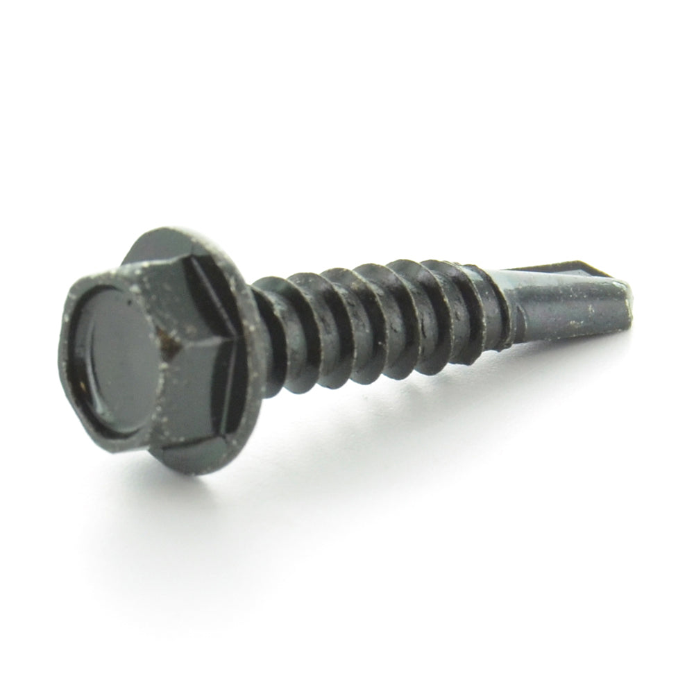 #12 x 1 Inch Black Oxide Hardened Steel #3 Point Indented Hex Washer Head Self-Drilling Tek Screw