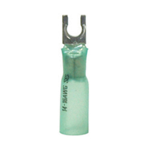 16-14 Gauge Snap Spade (Fork) Terminal #8 Stud Heat Shrink Nylon Insulated Blue