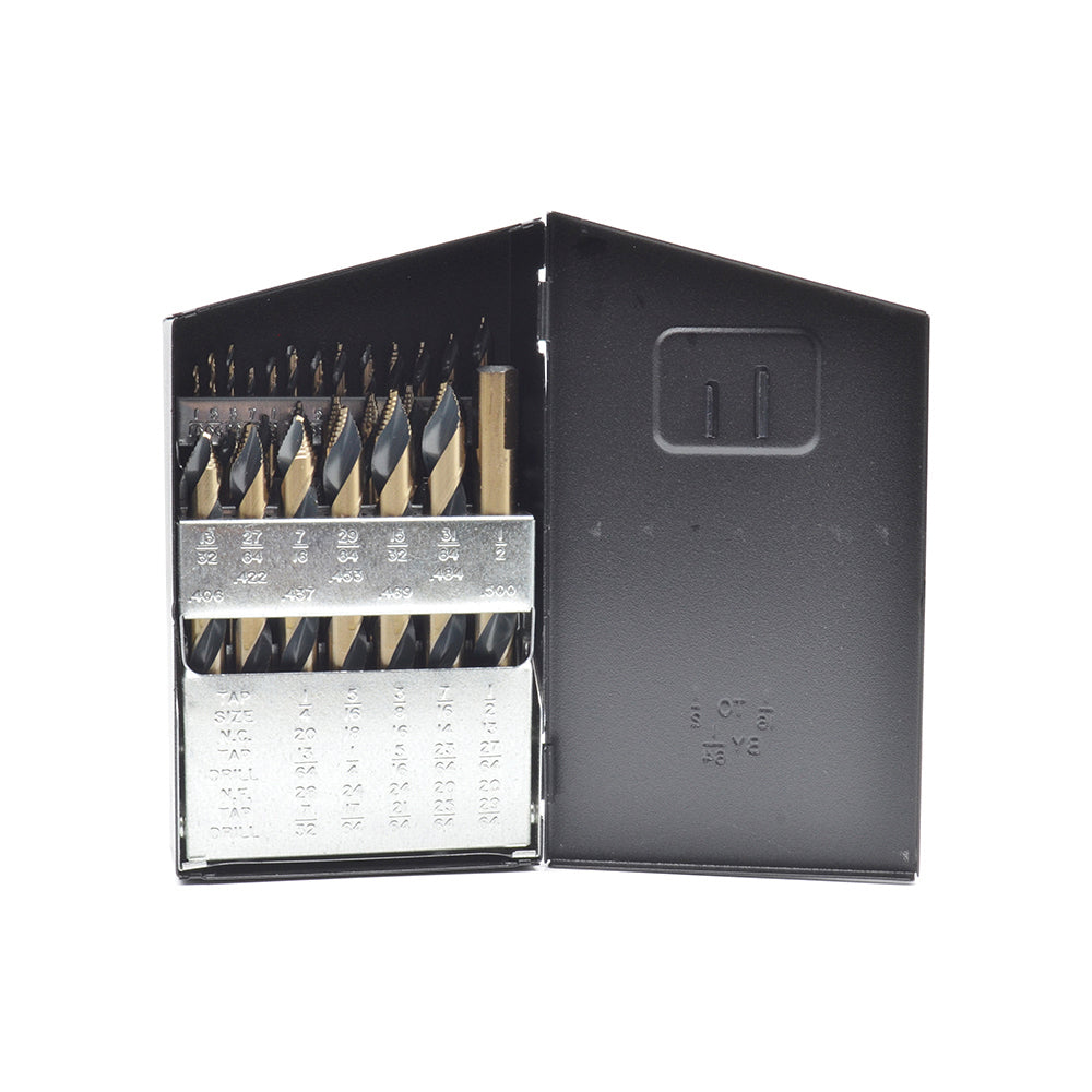 29 Piece Shoppro Cyclone Mechanics Length Drill Set- 3 Flats On Shank- With Rugged Heavy Gauge All–Steel Case Index 1/16" - 1/2" By 64Ths
