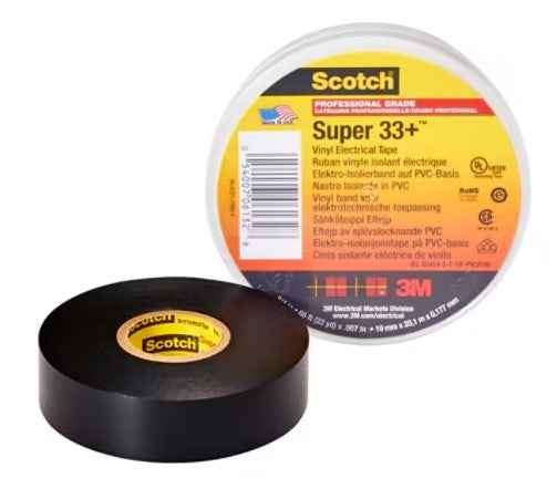 3/4 Inch x 52 ft 3M Scotch Super 33+™ Electrical Tape Black Pvc