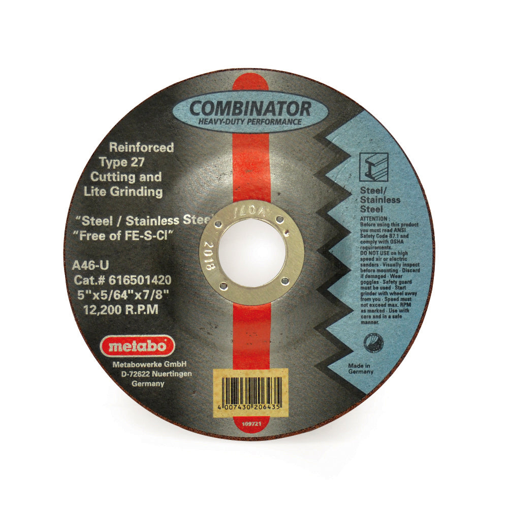 5 Inch x 7/8 Inch x 5/64 Inch A46U Grit Aluminum Oxide 12300 Rpm Type 27 Cutting and Grinding Wheel
